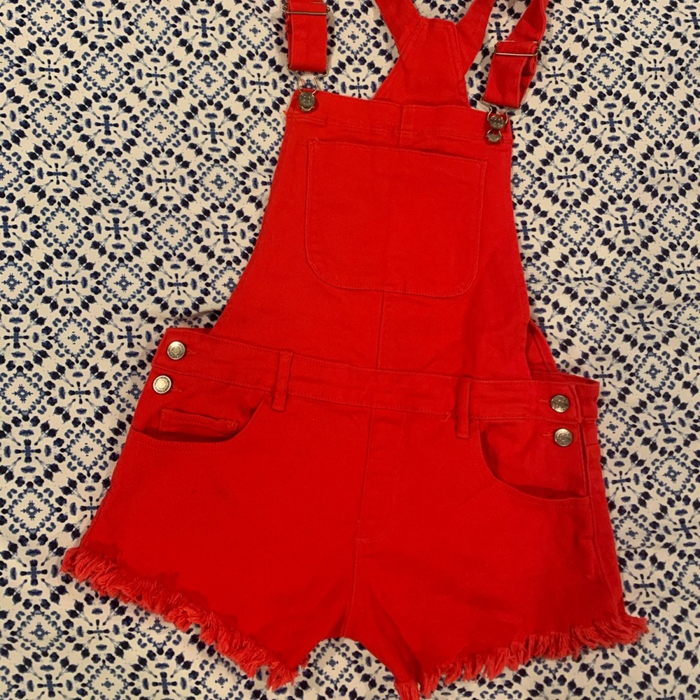 Red Forever 21 Overall Short Shorts
